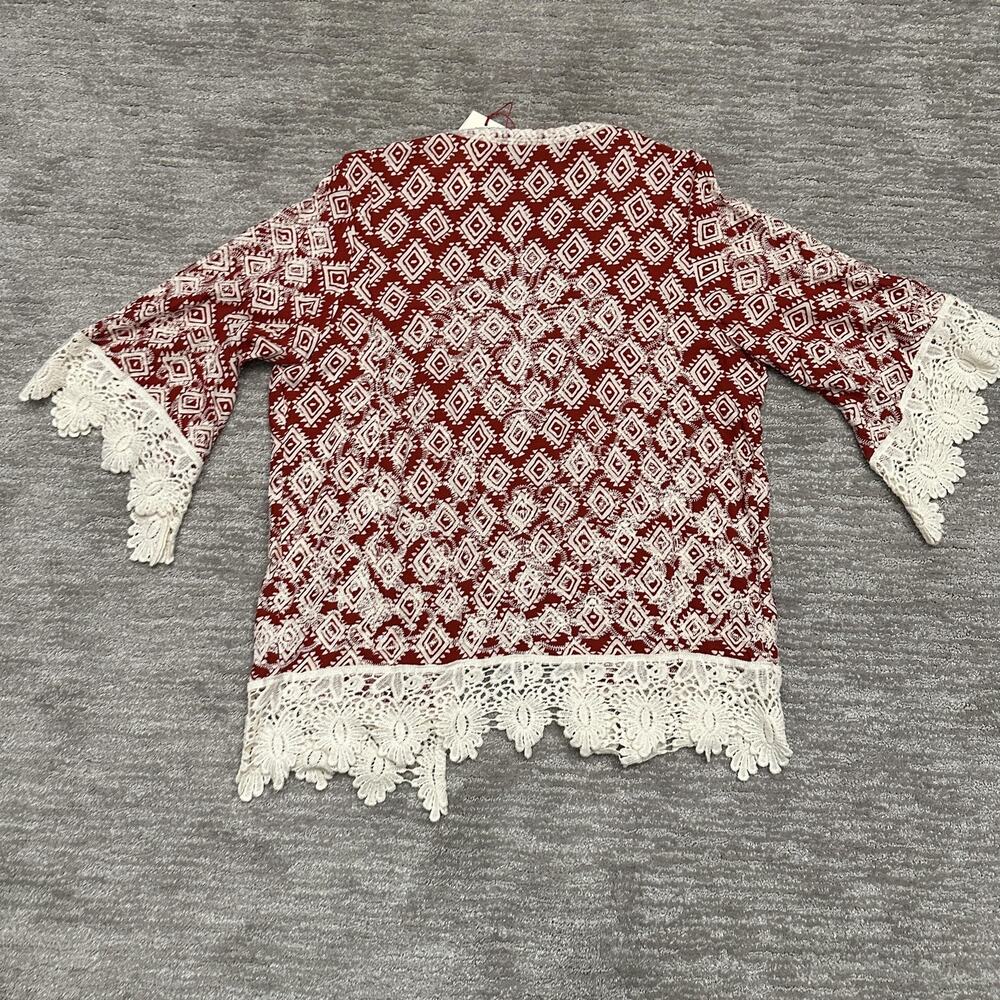 Solitaire Kimono Shorts Set Womens Large Red White Crochet Boho Festival New - Picture 10 of 16